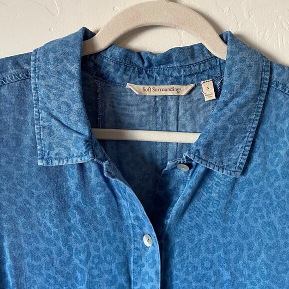 Soft Surroundings Blue Leopard Thelma Button Down Chambray Shirt - Picture 5 of 10